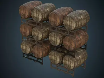Wooden Barrel 1B Low-poly 3D model