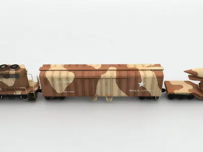 Military US Army Train 3 Cars Locomotive Desert Camouflage Low-poly 3D model