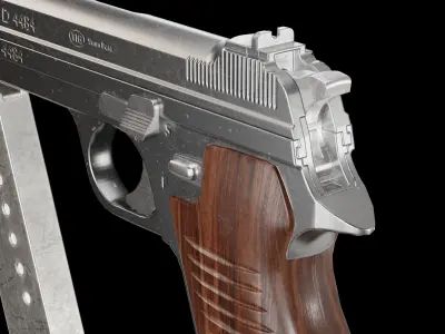 P210-BASED silver pistol Low-poly 3D model