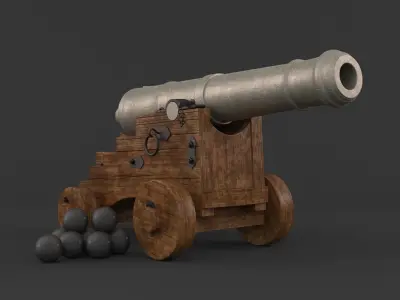 Old Cannon with Balls 3D model