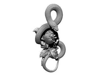 Highdetailed pendant with snake Poisonous Rose 3D print model