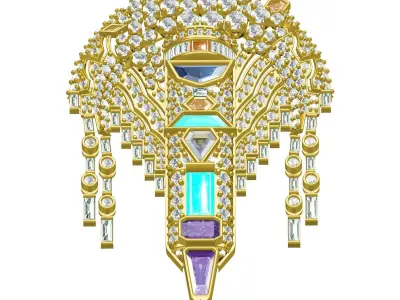 Antique Art Deco Style Diamond Brooch 3D print model