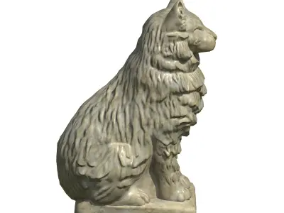 Furred cat marble statue Low-poly 3D model