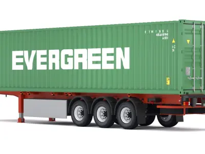 Chassis Semi Trailer with Evergreen Shipping Container 3D model