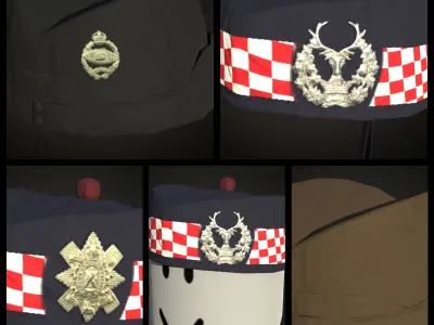 British ww2 helmets officier hats side caps and berets 3D Model Pack
