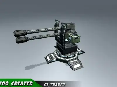 Lowpoly Mobile turret machine gun animated rig 3d model Low-poly 3D model