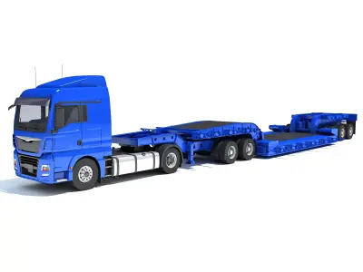 Truck with Lowboy Trailer 3D model buy