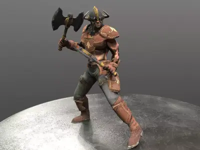 Barbarian man with gun Low-poly 3D model
