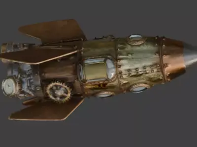 Realistic Steampunk Clockwork Rocket 3D  Low-poly 3D model