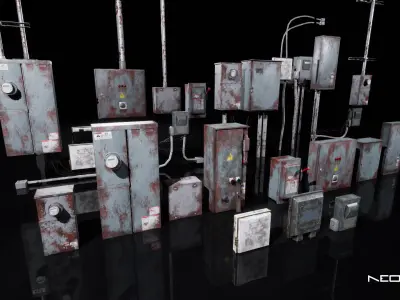 Rusty Electrical Boxes Low-poly 3D model