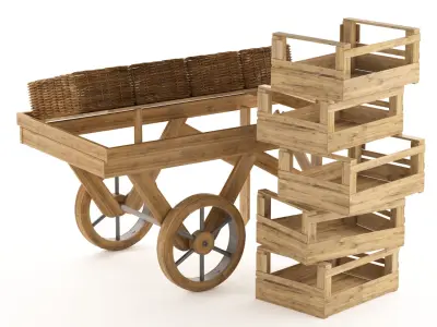 Sellers cart with wicker baskets 3D model