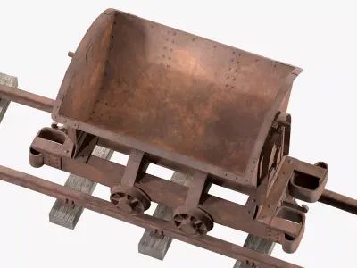 Mine Cart with Rails Low-poly 3D model