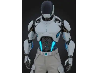 White Sci-Fi Male Android Character Low-poly 3D model