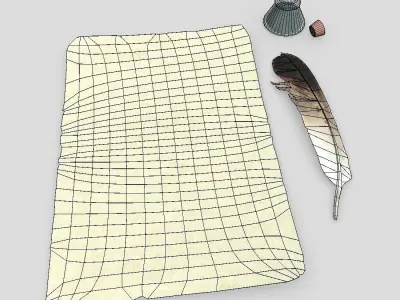 Quill Inkwell Parchment Low-poly 3D model