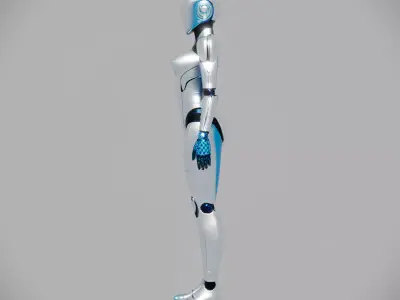 Futuristic Silver Blue Female Android 3D model