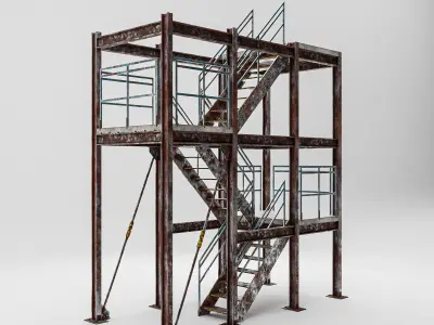 Modular Industrial Rusty Stairs - 3D Model Low-poly 3D model