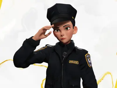 Toon Police woman 3D Character Female Law Enforcement Low-poly 3D model