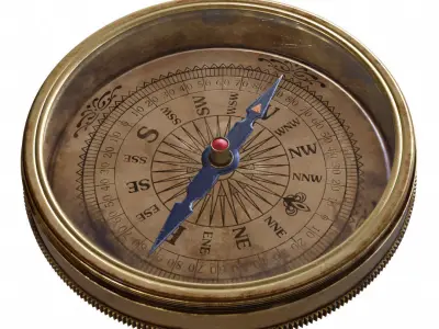 Vintage Brass Compass  3D model with PBR textures 3D model
