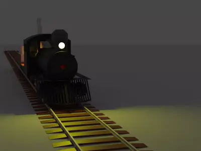 train on tracks with light shining 3D model