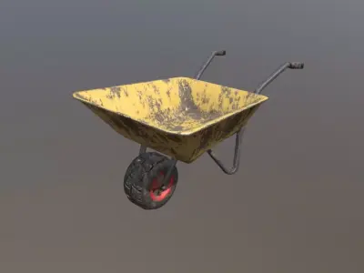 Low Poly Wheel Barrow Yellow Dirty Low-poly 3D model