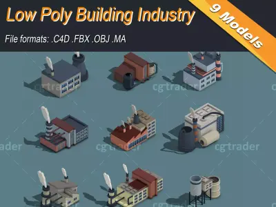 Low Poly Building Industry Isometric Icon Low-poly 3D model