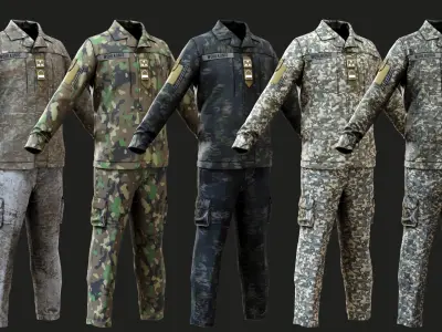 Austrian Armed Forces Shirt Pants -12 Color Game-Ready Low-poly 3D model