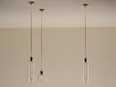 Empire two glass pendant lights hanging from metal rod 3D model