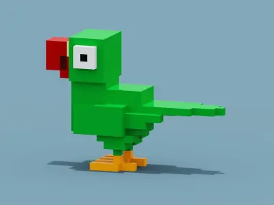 Voxel Green Parrot Low-poly 3D model