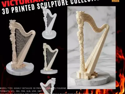 3D Printable Antique Inspired Harp Statue 3D model