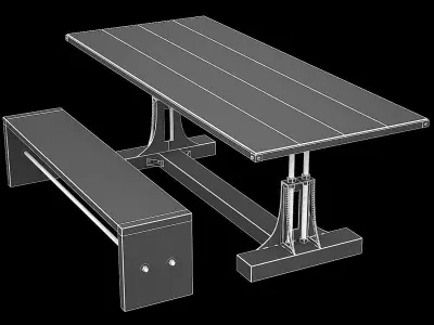 Post Industrial table and bench2 3D model