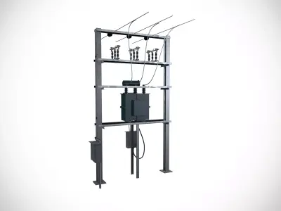 Pole With Transformer Low-poly 3D model