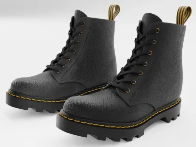 Leather Boot Combat - Military Tactical Black Low-poly 3D model