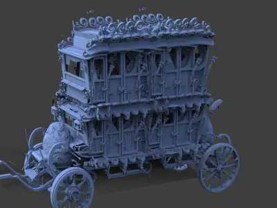 High polygon Stage Coach Horse Carriage 3D With Easter EGG Tall 3D model