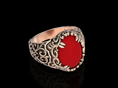 Antique Floral Carving Oval Ring V2 3D print model