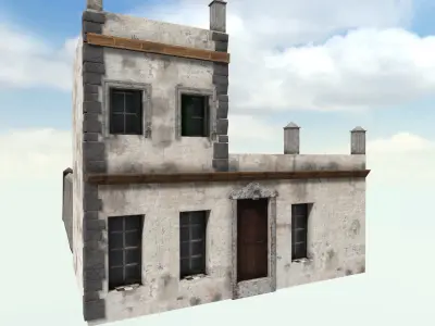 Old High-Quality 3D Colonial House Low-poly 3D model 9