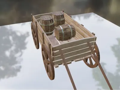 Farm Cart  and 3 Barrels 3D model