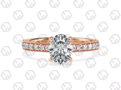 Ring 216 Oval shape milgrain pave set with Gems 3D print model