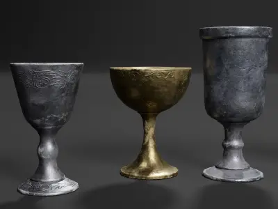 Medieval Pewter Goblets  Low-poly 3D model