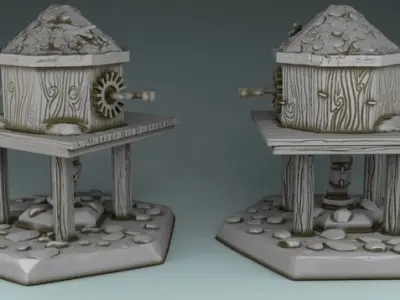 The barn and the tree 3D print model