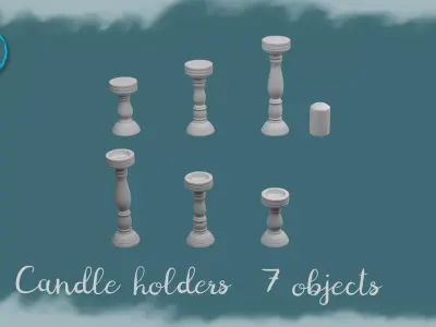 Set of 6 Candle Holders and Candle 3D print model