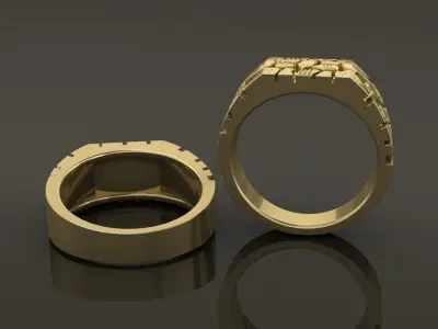 Gold Nugget Narrow Rectangular Signet Ring Mix Size 3D print model