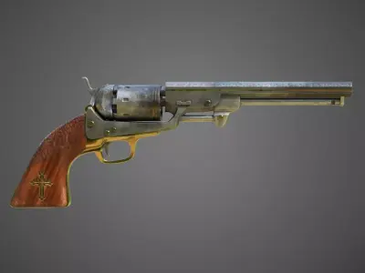 revolver Low-poly 3D model 2