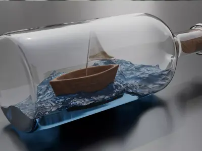 Boat in a Bottle Realistic Miniature PBR Blend FBX OBJ GLB Low-poly 3D model