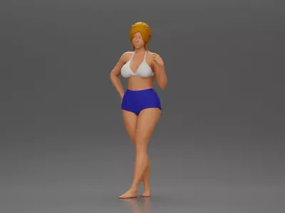 woman posing barefoot wearing top and shorts stylishly 3D print model