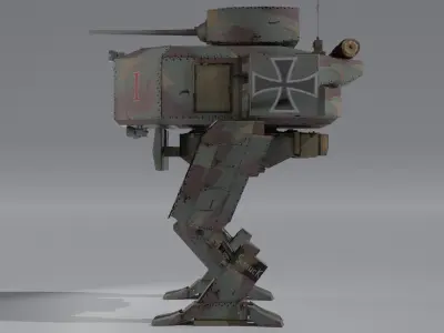 Panzer Mech Walker with RIG and LOWPOLY Forest Camo Low-poly 3D model