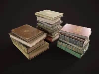 Set Vintage Books Low-poly 3D model