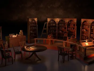 Medieval Library Model Pack PBR Low-poly 3D model