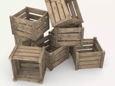 Wooden crate Low-poly 3D model 3