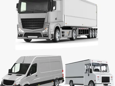 Detailed Three Cargo Trucks  purchase 3D model