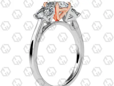 Ring 132 Cushion 3 stone ring plain cathedral shank 3D print model